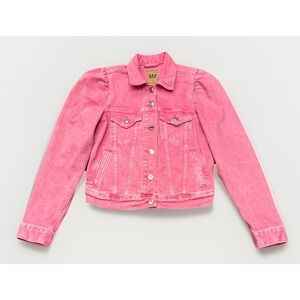 GAP Barbie Adult Puff Sleeve Icon Pink Denim Jacket by Gap Size XS Button EUC